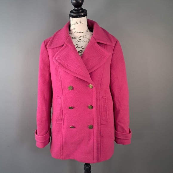Talbots Women’s Size 8 Pink Wool Blend Lined Pea Coat Jacket - Picture 1 of 10